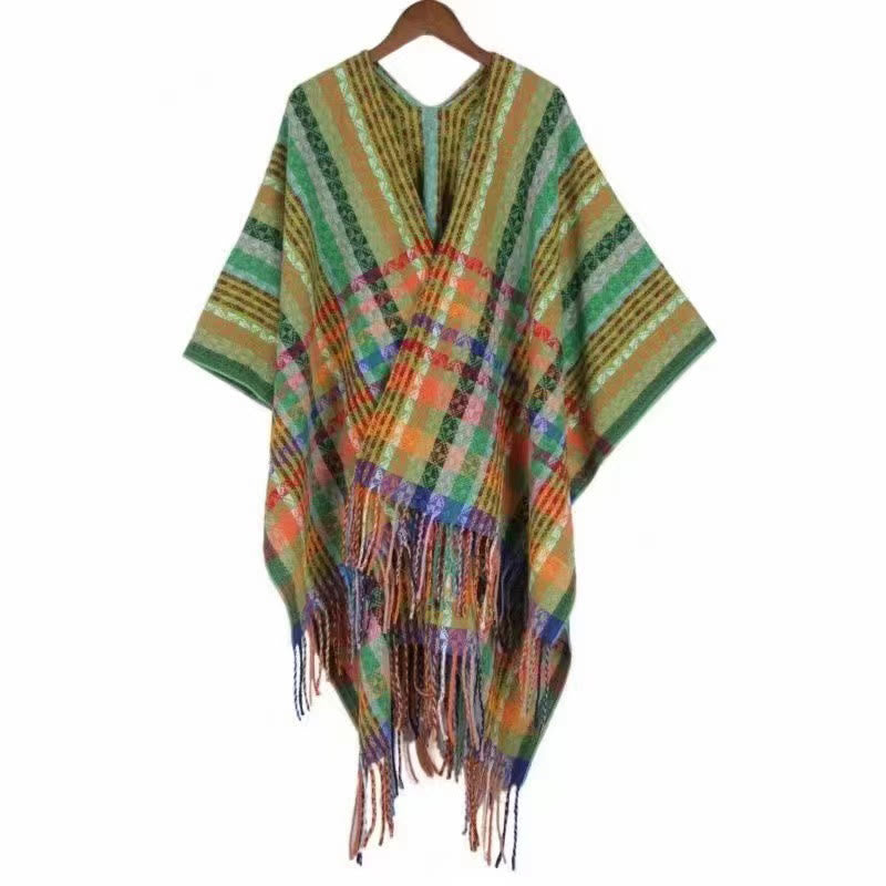 Buddhist Blessing Tibetan Colorful Stripe Geometry Tassels Shawl Fall Winter Soft Scarf Wrap