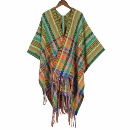 Buddhist Blessing Tibetan Colorful Stripe Geometry Tassels Shawl Fall Winter Soft Scarf Wrap