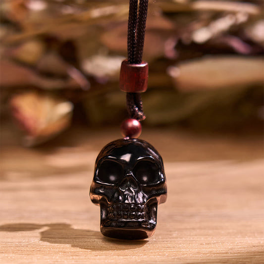 Buddhist Blessing Black Obsidian String Skeleton Fulfilment Necklace Pendant