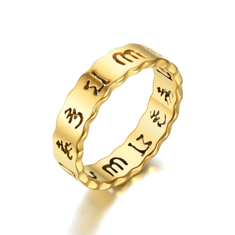 Buddhist Blessing Tibetan Hollow Om Mani Padme Hum Titanium Steel Balance Ring