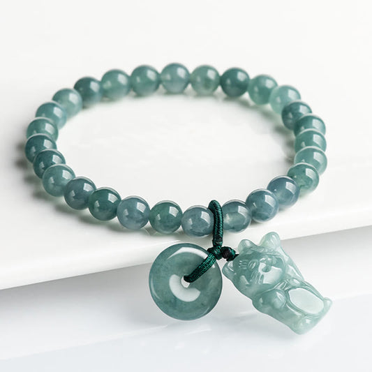 Buddhist Blessing Blue Jade Peace Buckle Lucky Cat Prosperity Bracelet