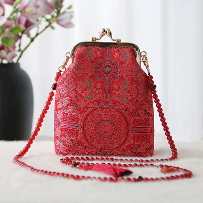 Buddhist Blessing Retro Chinese Embroidery Pearl Chain Crossbody Bag Shoudler Bag