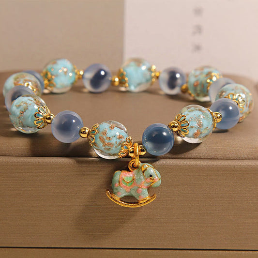 Buddhist Blessing Natural Candy Agate White Crystal Horse Strength Bracelet