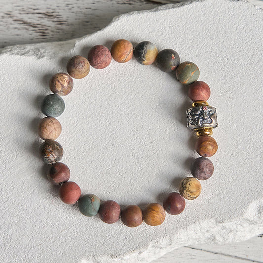 Buddhist Blessing Natural Picasso Jasper Buddha Face Energy Bracelet