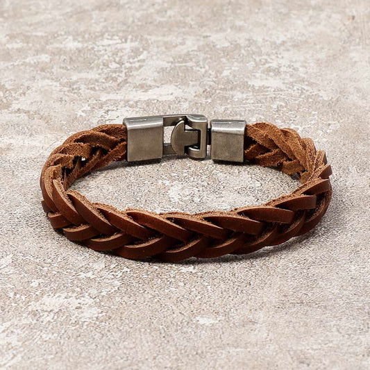 Buddhist Blessing Vintage Leather Braided Buckle Strength Bracelet