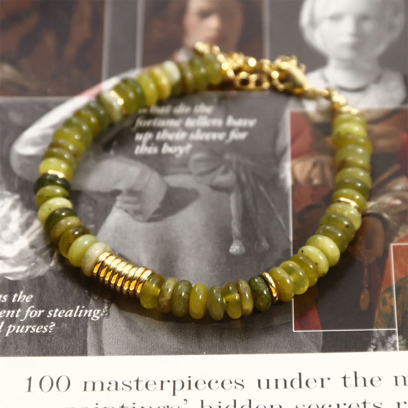 Buddhist Blessing Gild Cyan Jade Success Healing Bracelet