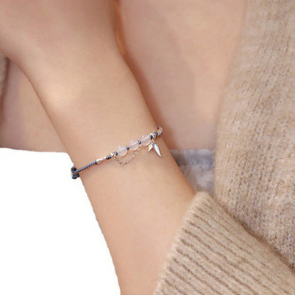 Buddhist Blessing 925 Sterling Silver Bamboo Leaves Hetian Jade Chalcedony Beads Blessing Braided Bracelet