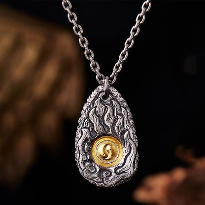 Buddhist Blessing 999 Sterling Silver 999 Gold Tai Chi Yin Yang Necklace Pendant
