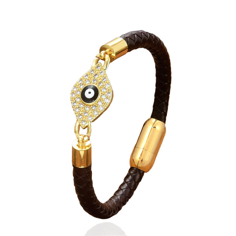 Buddhist Blessing Evil Eye Protection Leather Metal Buckle Bracelet