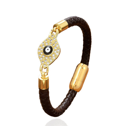 Buddhist Blessing Evil Eye Protection Leather Metal Buckle Bracelet