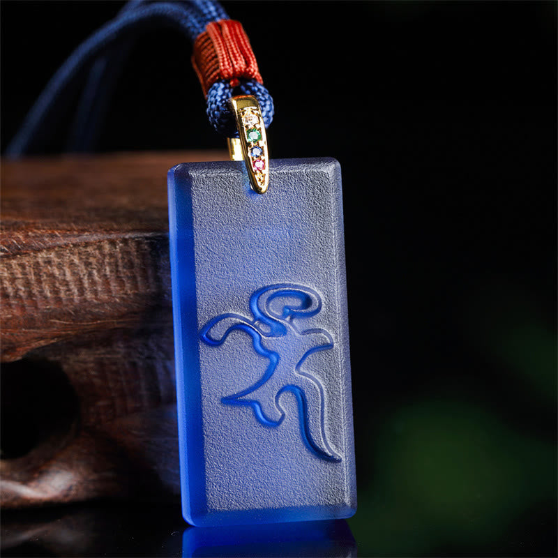 Buddhist Blessing Tibetan Green Tara Medicine Buddha Sanskrit Pattern Liuli Crystal Protection Necklace Pendant