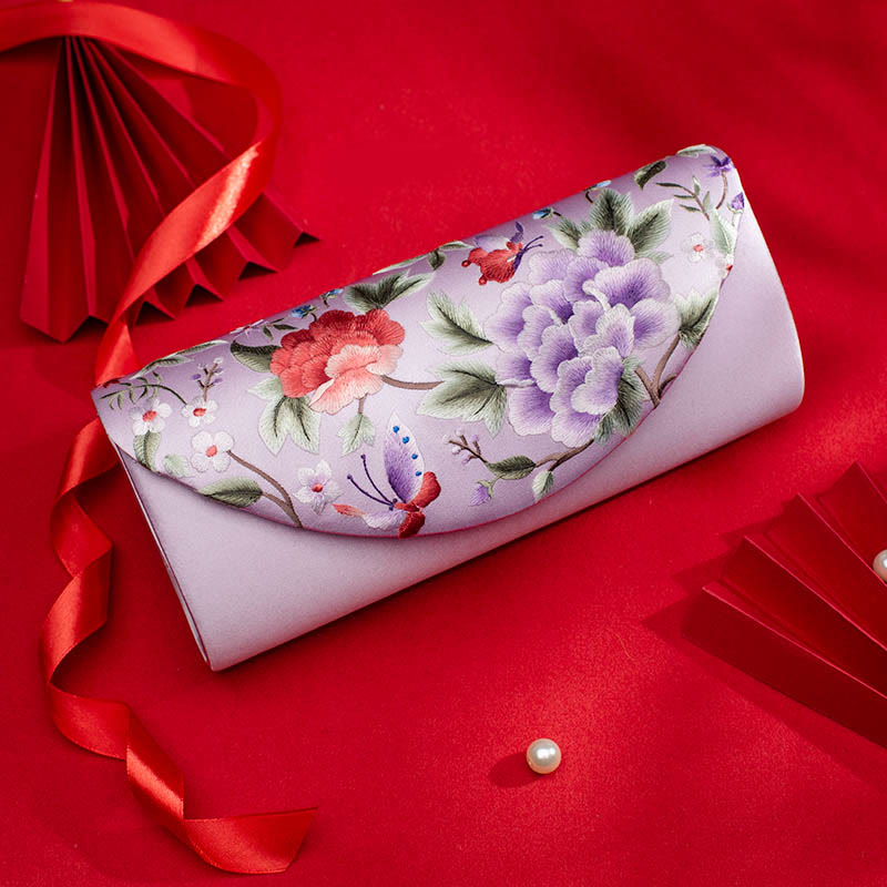 Buddhist Blessing Peony Tulip Su Embroidery Wedding Shopping Purse Handbag Crossbody Bag