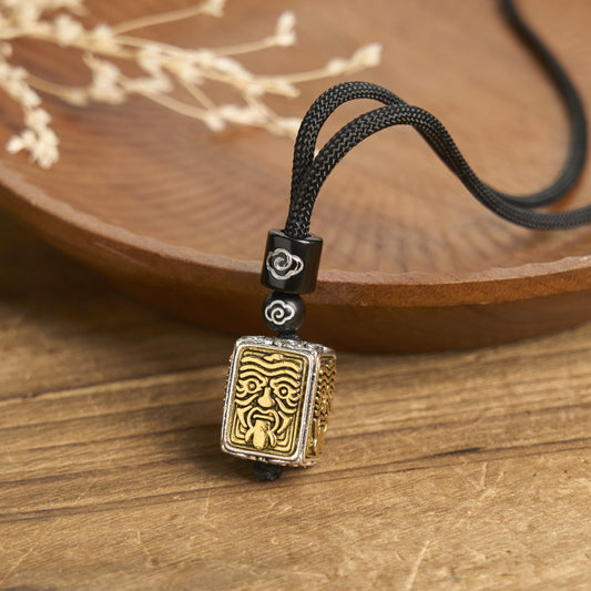Buddhist Blessing Tibetan Zakiram Goddess Of Wealth Protection Rope Square Necklace Pendant