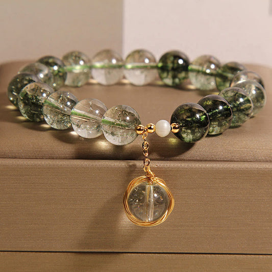 Buddhist Blessing Natural Green Phantom Crystal Lucky Bracelet