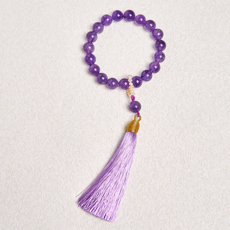 Buddhist Blessing Natural Amethyst Beads Meditation Tassels Bracelet