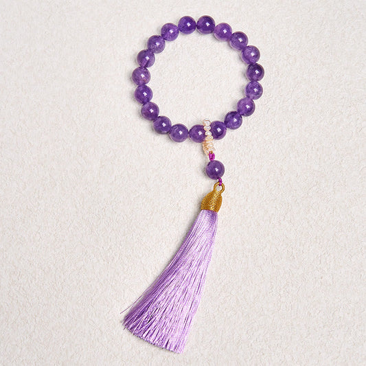Buddhist Blessing Natural Amethyst Beads Meditation Tassels Bracelet