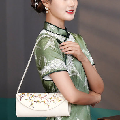 Buddhist Blessing Plum Bossom Tulip Su Embroidery Wedding Shopping Purse Handbag Crossbody Bag