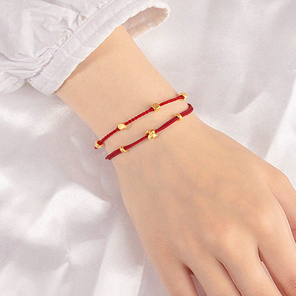 Buddhist Blessing 999 Gold Small Lucky Rabbit Osmanthus Design Handmade Luck Braided Rope Bracelet