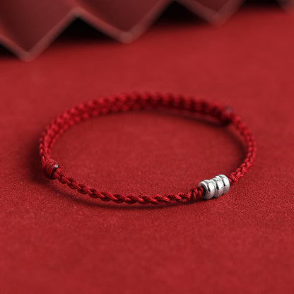 Buddhist Blessing 925 Sterling Silver Beads Protection Luck Braided Bracelet Anklet