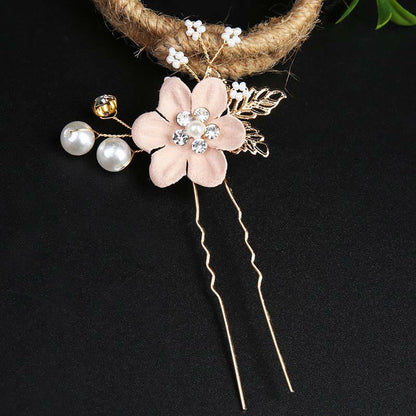 Buddhist Blessing 4Pcs Handmade Wedding Golden Leaf Flower Pearl Hairpin Hair Comb Set