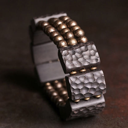 Buddhist Blessing Vintage Peace Ebony Wood Copper Beads Balance Bracelet