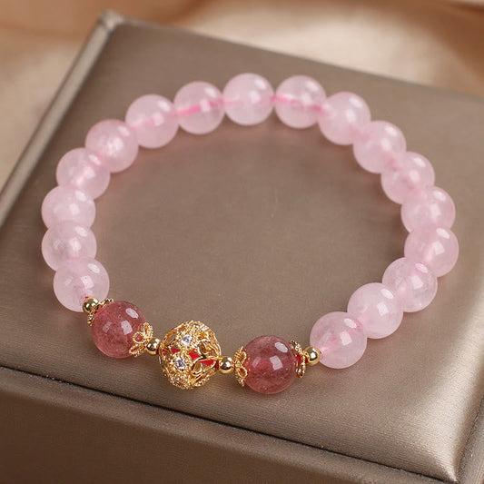 Buddhist Blessing Pink Crystal Strawberry Quartz Love Bracelet