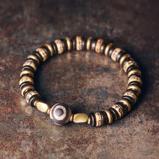 Buddhist Blessing Tibetan Bone Beads Ebony Wood Strength Bracelet
