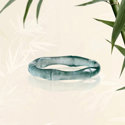 Buddhist Blessing Natural Jade Bamboo Prosperity Abundance Ring