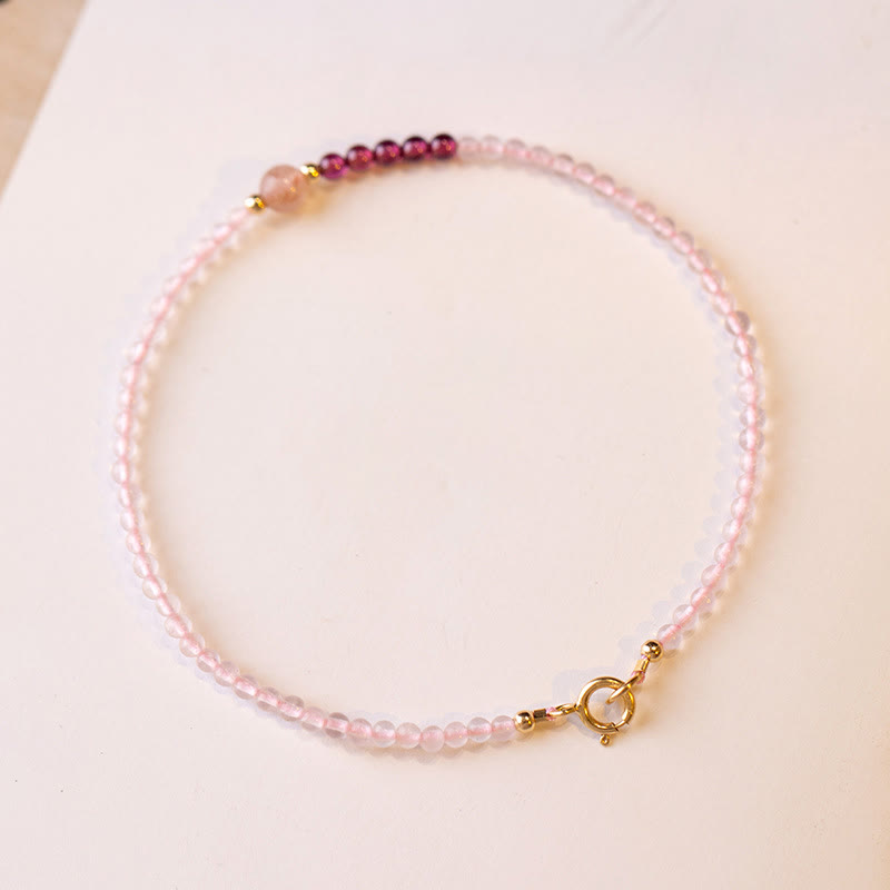 Buddhist Blessing 2mm Rose Quartz Garnet Strawberry Quartz Ultra-Thin Beads Healing Energy Bracelet