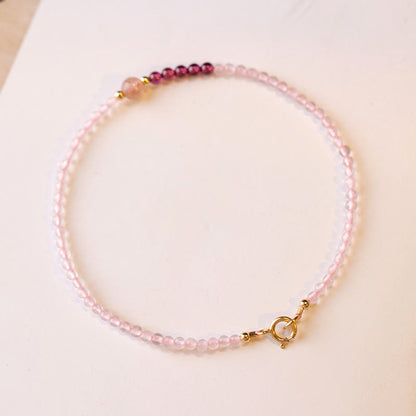 Buddhist Blessing 2mm Rose Quartz Garnet Strawberry Quartz Ultra-Thin Beads Healing Energy Bracelet