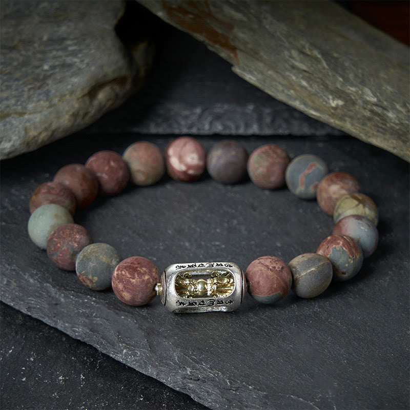 Buddhist Blessing Natural Picasso Jasper Om Mani Padme Hum Energy Bracelet