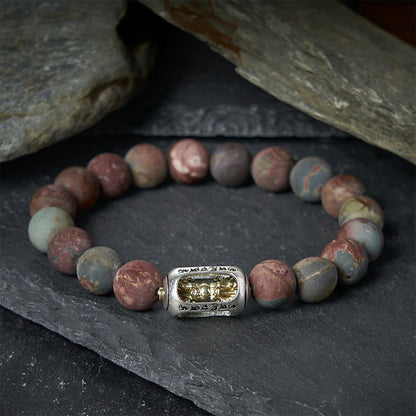 Buddhist Blessing Natural Picasso Jasper Om Mani Padme Hum Energy Bracelet