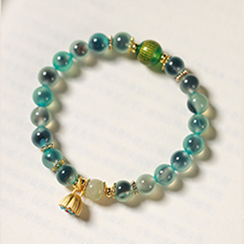 Buddhist Blessing Natural Colorful Candy Agate Golden Lotus Pod Healing Bracelet