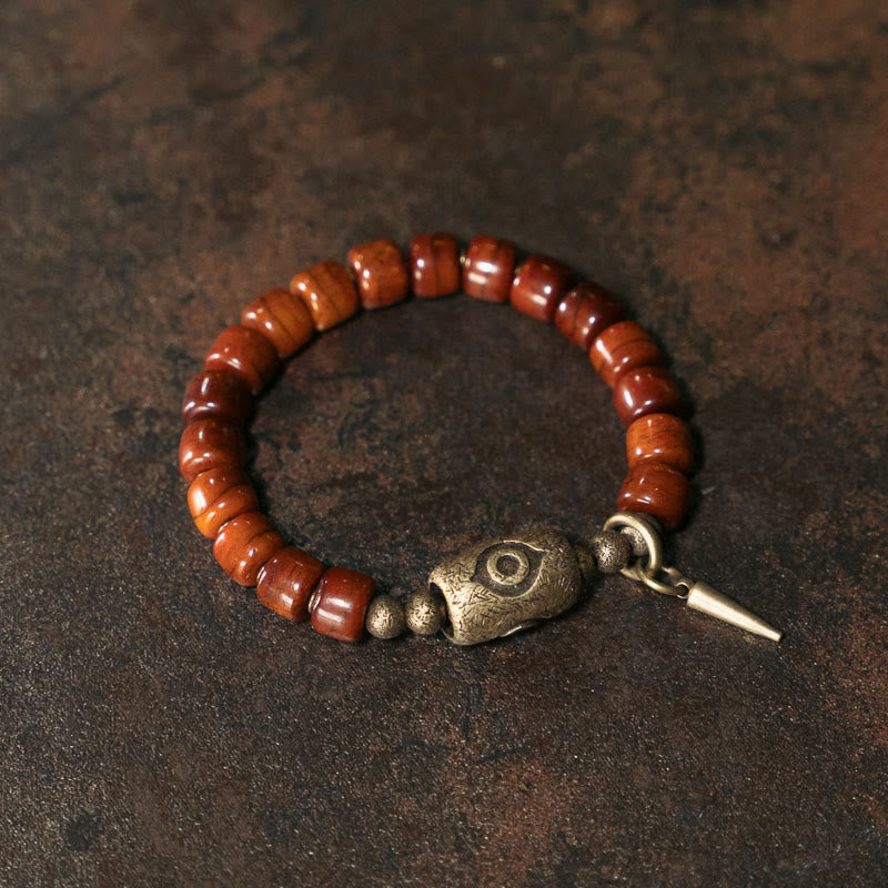 Buddhist Blessing Bone Beads Dzi Shape Copper Cone Pendant Strength Bracelet