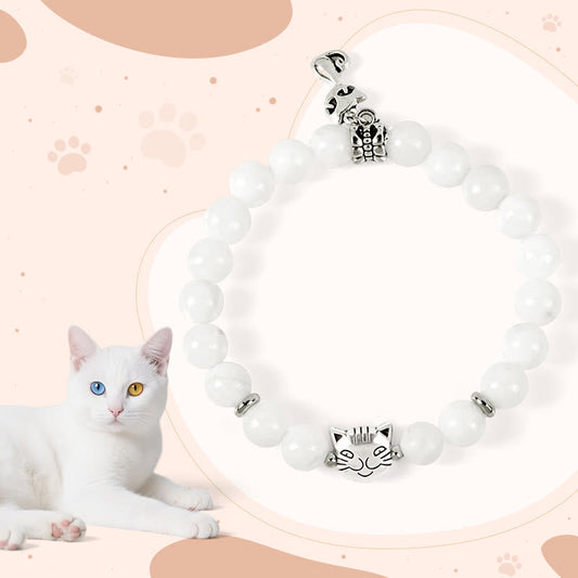 Buddhist Blessing White Cat Natural White Chalcedony Bead Positive Bracelet