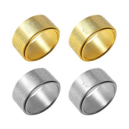 Buddhist Blessing Chinese Zodiac Natal Buddhist Blessing Heart Sutra Carved Titanium Steel Calm Rotatable Ring