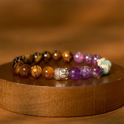 Buddhist Blessing Natural Black Onyx White Stone Green Aventurine Tiger Eye Agate Mixed Color Buddhist Blessing  Head Protection Bracelet