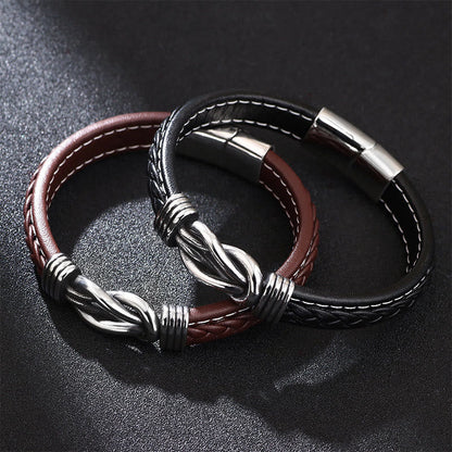 Buddhist Blessing Fashion Titanium Steel Leather Strengthen Bracelet
