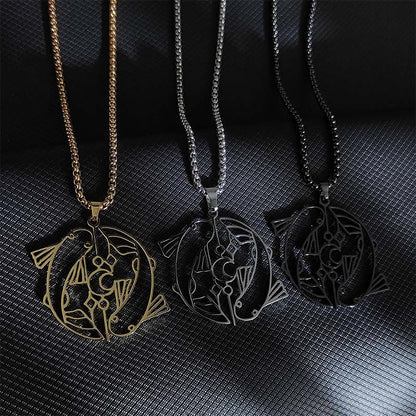 Buddhist Blessing Vintage Koi Fish Hollow Design Stainless Steel Luck Necklace Pendant