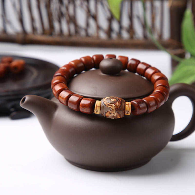Buddhist Blessing Tibetan Bone Beads Three-Eyed Dzi Bead Sheep Horn Red Agate Strength Bracelet