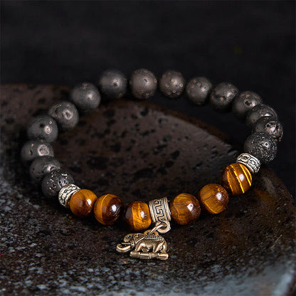 Buddhist Blessing Black Lava Rock Crystal Beads Animal Pattern Healing Bracelet
