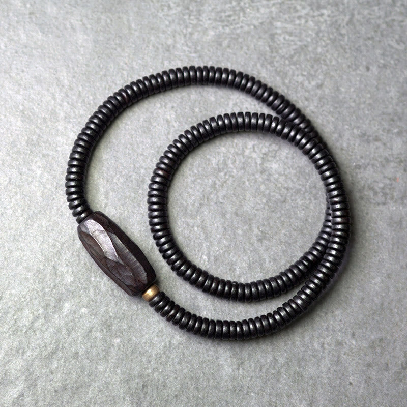 Buddhist Blessing Ebony Wood Copper Brass Balance Triple Wrap Bracelet