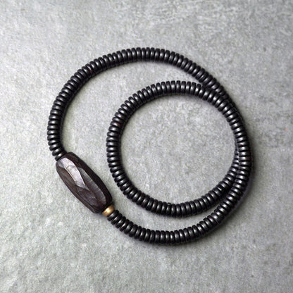 Buddhist Blessing Ebony Wood Copper Brass Balance Triple Wrap Bracelet