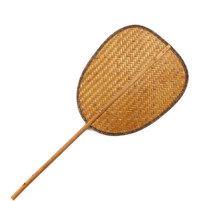 Buddhist Blessing Summer Retro Chinese Style Handmade Bamboo Woven Round Banana Shape Long Handle Fan