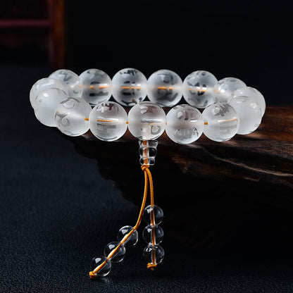 Buddhist Blessing Tibet White Crystal Black Onyx Om Mani Padme Hum Meditation Bracelet