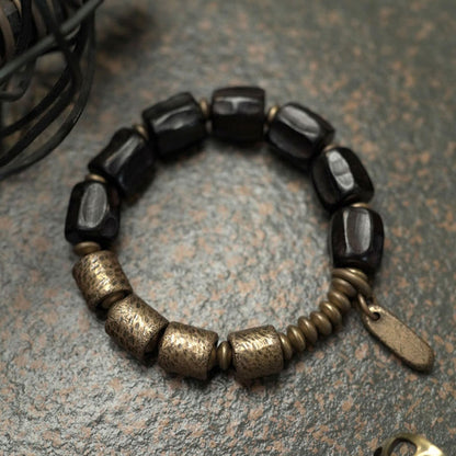 Buddhist Blessing Vintage Peace Ebony Wood Copper Beads Bracelet