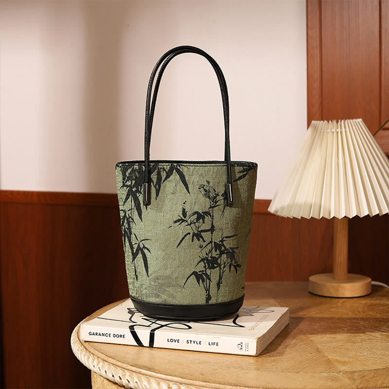 Buddhist Blessing Green Bamboo Print Vintage Crossbody Bag Handbag
