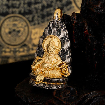 Buddhist Blessing 925 Sterling Silver Tibet Yellow Jambhala God of Wealth Blessing Necklace Pendant