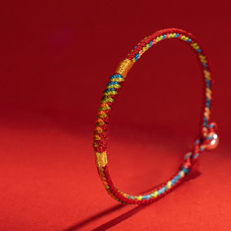 Buddhist Blessing Multicolor Red String Alloy 925 Sterling Silver Buckle Protection Bracelet