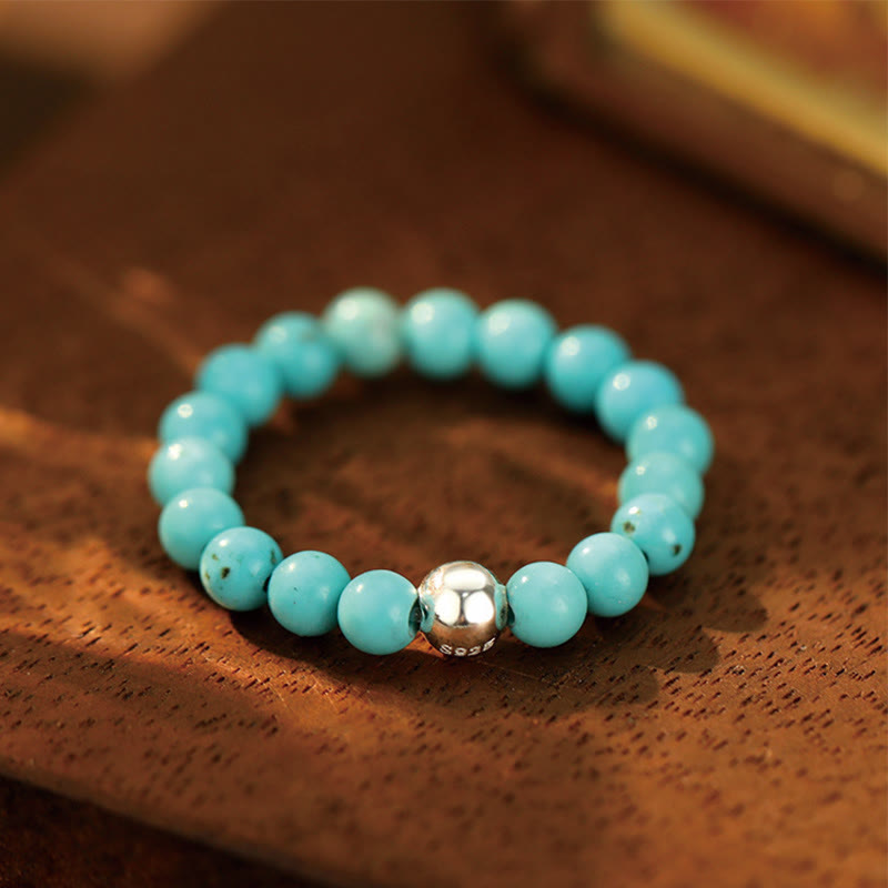 Buddhist Blessing 925 Sterling Silver Crystal Beads White Jade Black Onyx Blessing Elastic Ring